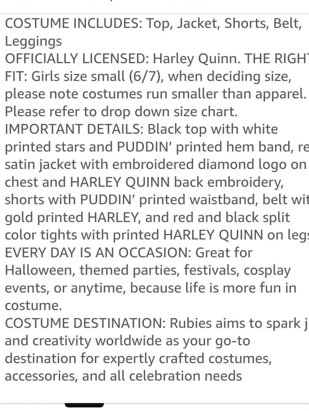 Harley Quinn Girls Halloween Costume 5 Piece Set Small 6 / 7 New Outfit DC Comic